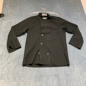 Pinnacle Chef Coat Mens Small Black Double Breasted Button Front Kitchen Uniform